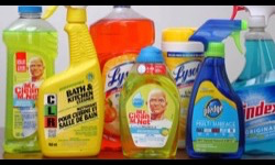 Household cleaning product bottles